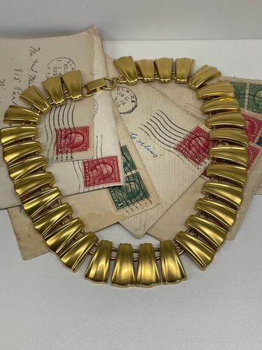1980’s Matte Gold Articulated Collar Necklace Bloomers and Frocks